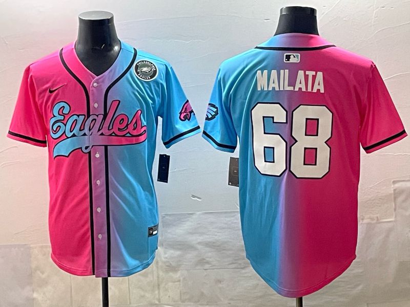 Men 2025 Philadelphia Eagles #68 Mailata Blue pink Nike Limited NFL Jersey style 09